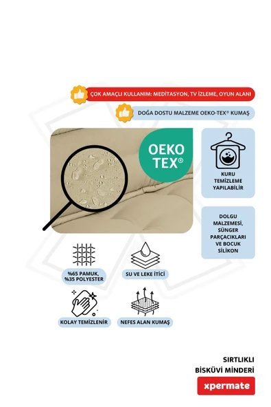 XPERMATE Bisküvi Minder Petek Önü Palet Üstü Minderi Fransız Minder Bank ve Bahçe Minderi 60X120x14 cm Bej - Resim 3