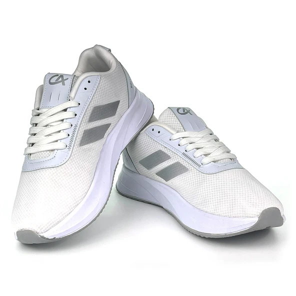 Erkek Beyaz Gümüş Bağcıklı Nefes Alan Esnek Hafif Günlük Sneaker Spor Ayakkabı - Resim 4