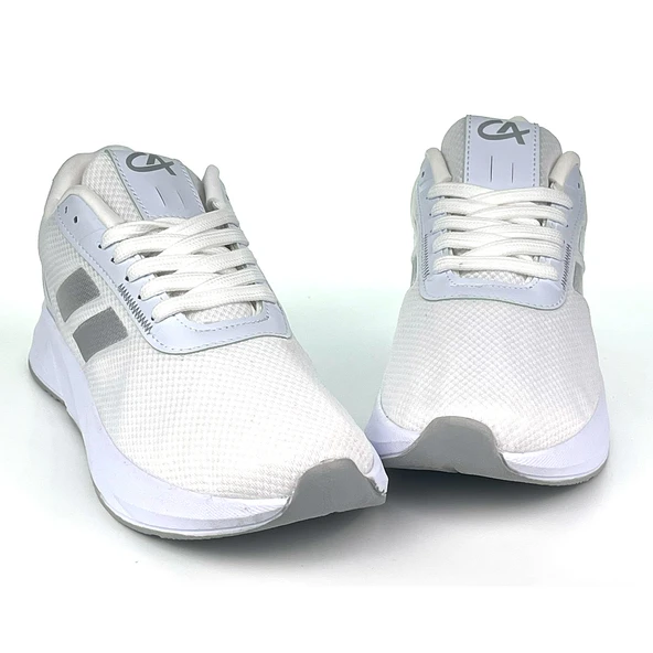 Erkek Beyaz Gümüş Bağcıklı Nefes Alan Esnek Hafif Günlük Sneaker Spor Ayakkabı - Resim 3