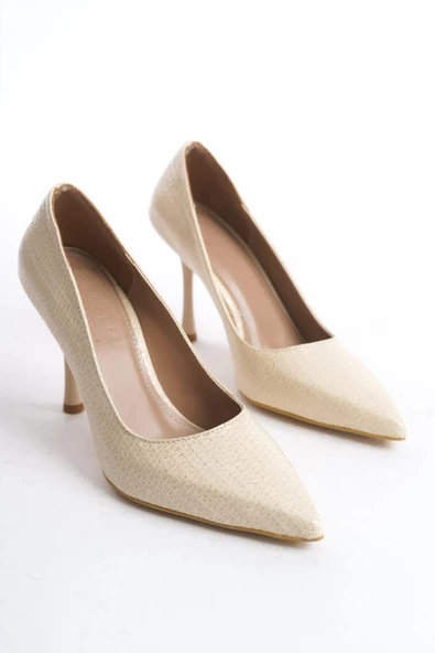 Kadın Scarlet Krem Rugan Baskılı 9 Cm İnce Topuklu Sivri Burun Stiletto - 4