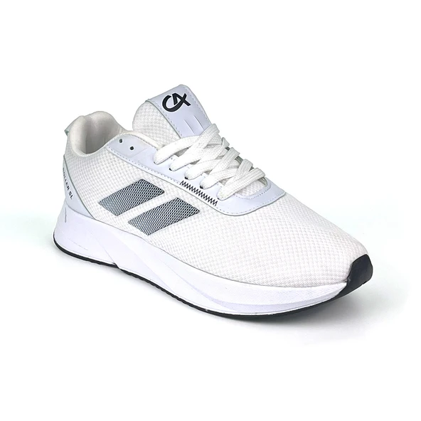 Erkek Beyaz Siyah Bağcıklı Nefes Alan Esnek Hafif Günlük Sneaker Spor Ayakkabı - Resim 2