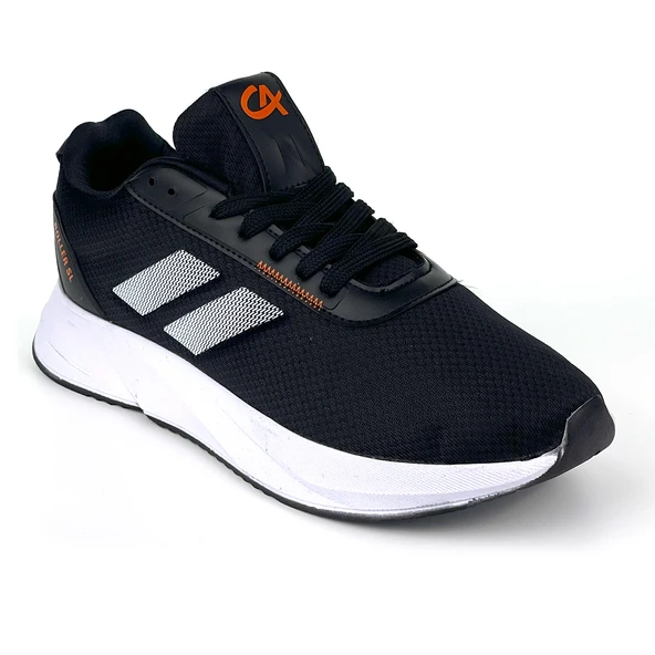 Erkek Siyah Oranj Bağcıklı Nefes Alan Esnek Hafif Günlük Sneaker Spor Ayakkabı - Resim 2