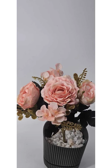 Haki Yapraklı Toz Pembe Renkli Buket Ev Dekor - Resim 2