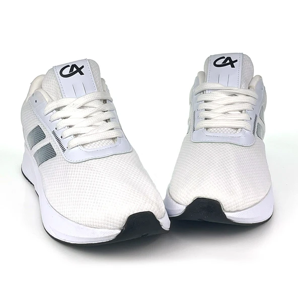 Erkek Beyaz Siyah Bağcıklı Nefes Alan Esnek Hafif Günlük Sneaker Spor Ayakkabı - Resim 3