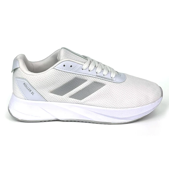 Erkek Beyaz Gümüş Bağcıklı Nefes Alan Esnek Hafif Günlük Sneaker Spor Ayakkabı ürün görseli 1