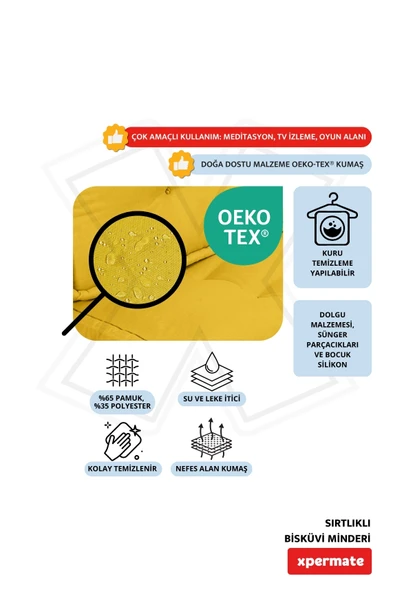 XPERMATE Bisküvi Minder Petek Önü Palet Üstü Minderi Fransız Minder Bank ve Bahçe Minderi 60X120x14 cm Sarı - Resim 3