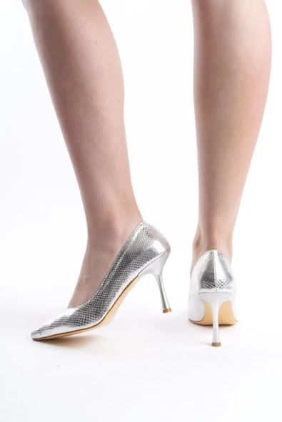 Kadın Scarlet 9 Gümüş Baskılı Cm İnce Topuklu Sivri Burun Stiletto - 4