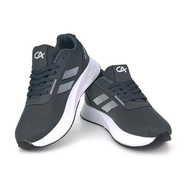 Erkek Füme Beyaz Bağcıklı Nefes Alan Esnek Hafif Günlük Sneaker Spor Ayakkabı - Resim 4