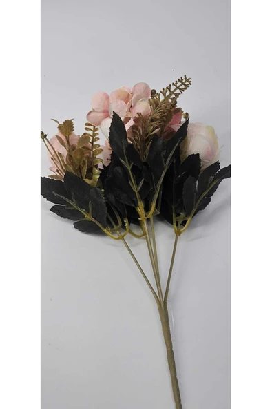 Haki Yapraklı Toz Pembe Renkli Buket Ev Dekor - Resim 3
