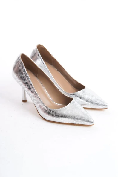 Kadın Scarlet 9 Gümüş Baskılı Cm İnce Topuklu Sivri Burun Stiletto - 5