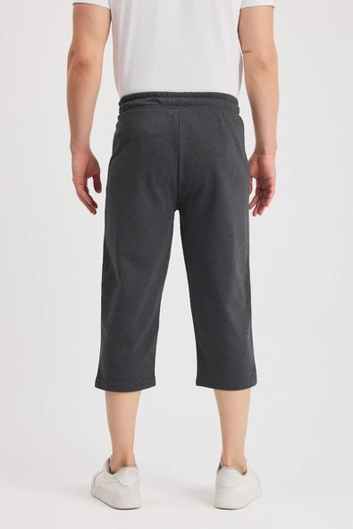 Erkek Yanları Cepli Siyah-Lacivert-Antrasit Bermuda Diz Altı Kapri Beli Ayarlanabilir Lastikli 3'lü Uzun Şort - Resim 7