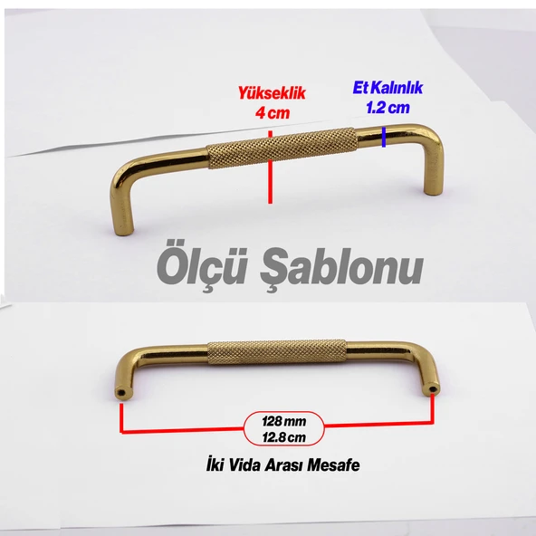 Tırtıklı Altın Gold Metal Kulp 128 mm 12.8 cm Mobilya Çekmece Dolap Dolabı Modern Kapak Kulpları - Resim 2