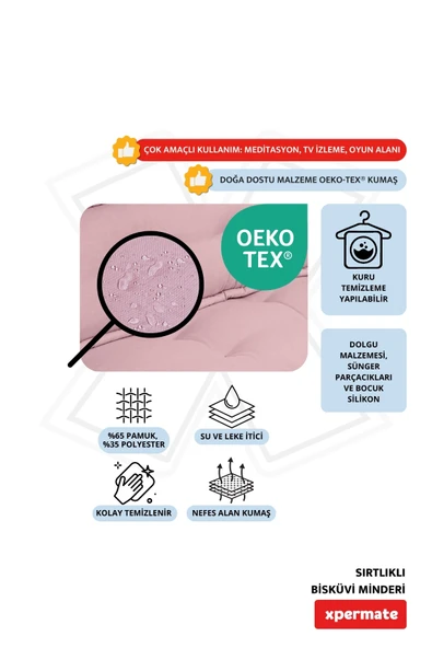 XPERMATE Bisküvi Minder Petek Önü Palet Üstü Minderi Fransız Minder Bank ve Bahçe Minderi 60X120x14 cm Pembe - Resim 3