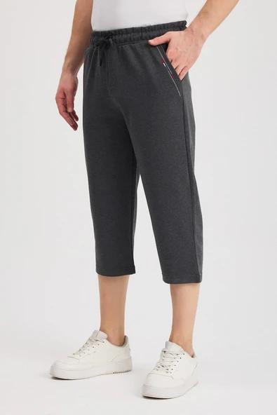 Erkek Yanları Cepli Antrasit Bermuda Diz Altı Kapri Beli Ayarlanabilir Lastikli Uzun Şort MTLCE108 ürün görseli