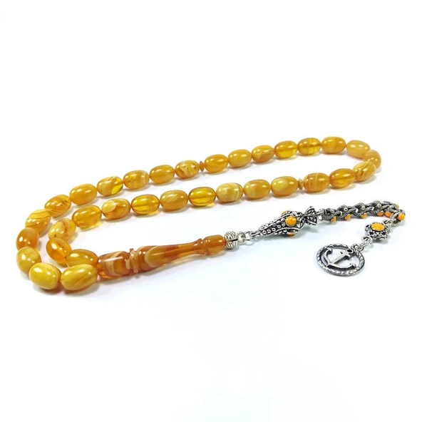 Sarı Hareli Kapsül Model Sıkma Kehribar Tesbih ürün görseli