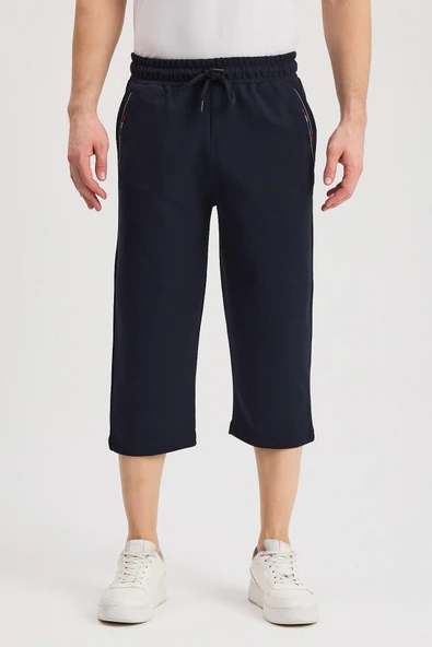 Erkek Yanları Cepli Lacivert Bermuda Diz Altı Kapri Beli Ayarlanabilir Lastikli Uzun Şort MTLCE108 ürün görseli