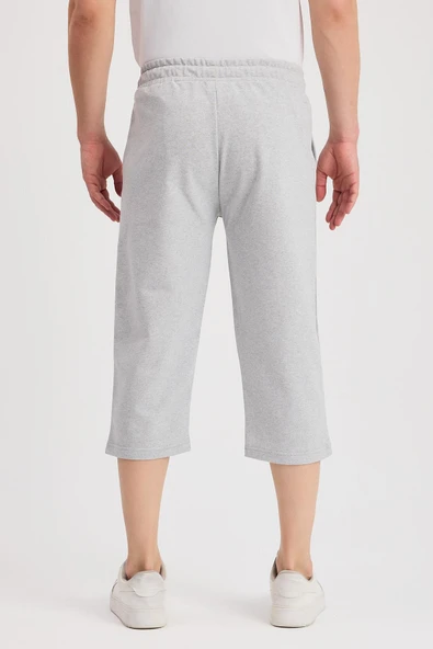 Erkek Yanları Cepli Gri Bermuda Diz Altı Kapri Beli Ayarlanabilir Lastikli Uzun Şort MTLCE108 - Resim 5