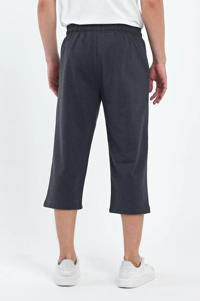 Erkek Yanları Cepli Antrasit Bermuda Diz Altı Kapri Beli Ayarlanabilir Lastikli Uzun Şort MTLCE74 - Resim 6