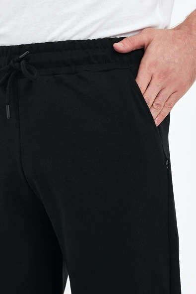 Erkek Yanları Cepli Siyah Bermuda Diz Altı Kapri Beli Ayarlanabilir Lastikli Uzun Şort MTLCE74 - Resim 5