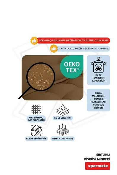 XPERMATE Bisküvi Minder Petek Önü Palet Üstü Minderi Fransız Minder Bank ve Bahçe Minderi 60X120x14 cm Kahve - Resim 3