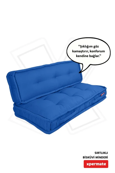 XPERMATE Bisküvi Minder Petek Önü Palet Üstü Minderi Fransız Minder Bank ve Bahçe Minderi 60X120x14 cm Mavi ürün görseli