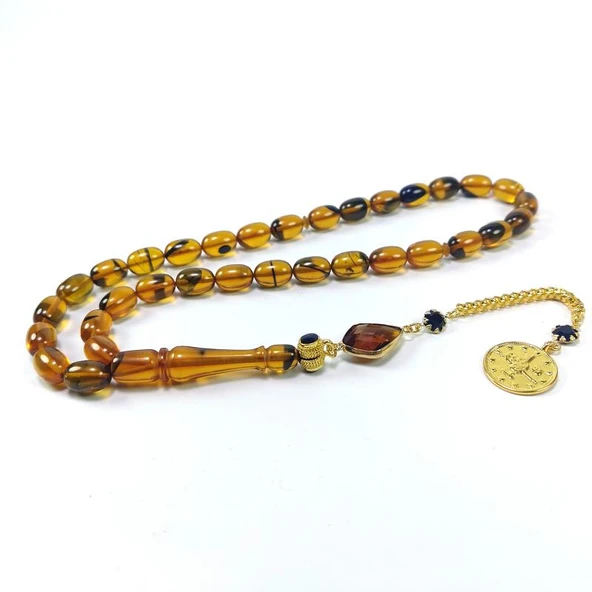 Sarı Siyah Kapsül Kesim Ateş Kehribar Tesbih ürün görseli