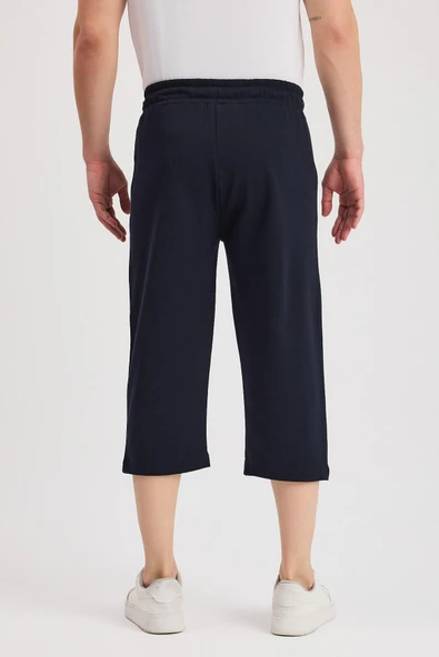 Erkek Yanları Cepli Lacivert Bermuda Diz Altı Kapri Beli Ayarlanabilir Lastikli Uzun Şort MTLCE108 - Resim 6