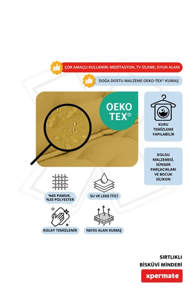 XPERMATE Bisküvi Minder Petek Önü Palet Üstü Minderi Fransız Minder Bank ve Bahçe Minderi 60X120x14 cm Hardal - Resim 3