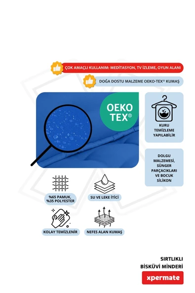 XPERMATE Bisküvi Minder Petek Önü Palet Üstü Minderi Fransız Minder Bank ve Bahçe Minderi 60X120x14 cm Mavi - Resim 3