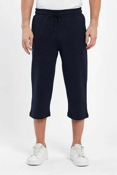 Erkek Yanları Cepli Lacivert Bermuda Diz Altı Kapri Beli Ayarlanabilir Lastikli Uzun Şort MTLCE74 ürün görseli