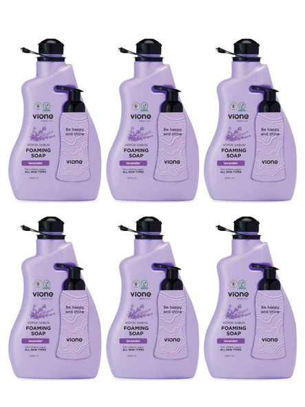 vione 6 Adet Köpük Sabun El ve Yüz İçin Lavanta 2 lt (Köpük Yapıcı Sabunluk Hediyeli) ürün görseli