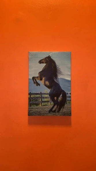 Şaha Kalkmış At Natürel Tasarım Ahşap Çerçeve Ev İşyeri Ofis Duvar Kanvas Tablo ANML1 - 6