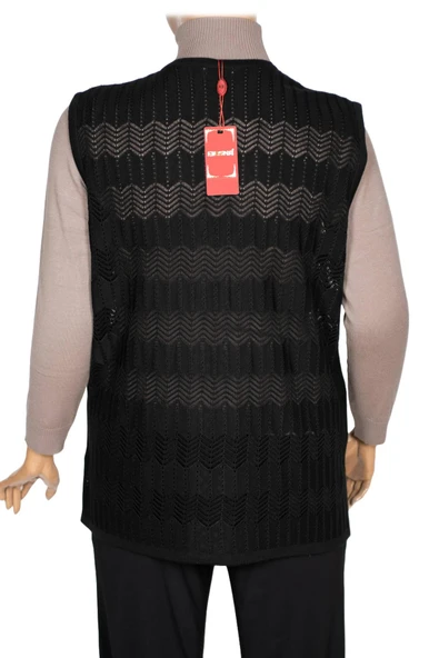 Hesna Kadın Gökçe Triko Ajurlu Boncuklu Cepli Siyah Yelek - 4