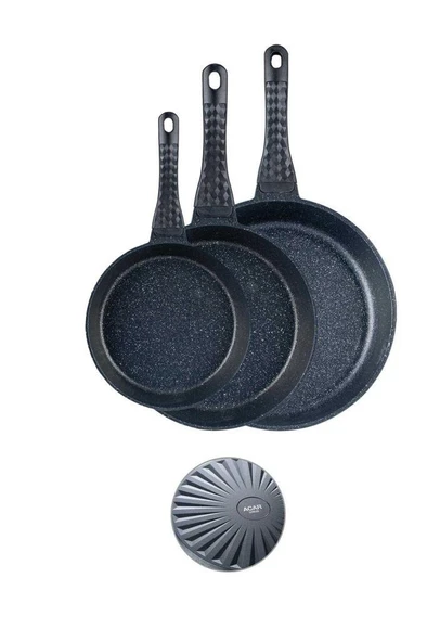 Acar Diamante 3 lü Döküm Granit Tava Seti Siyah
