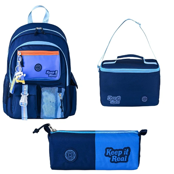 Muggle 3 Bölmeli Deep Blue Okul Sırt Çantası + Beslenme Çantası + Kalemlik ürün görseli