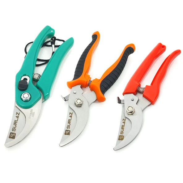 SürLaz Profesyonel Budama Makası, Ergonomik Kaymaz Saplı, Yeşil, Bahçe Bitki ve Dal Kesimi için