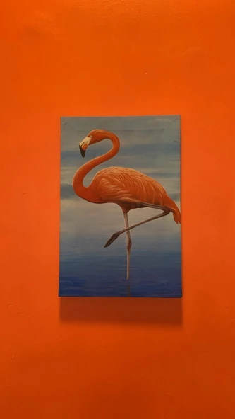 Deniz Kenarıda Flamingo Natürel Tasarım Ahşap Çerçeve Ev İşyeri Ofis Duvar Kanvas Tablo ANML3 - Resim 6