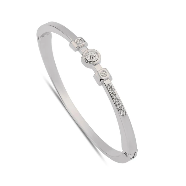 Gümüş Renk Büyük Taşlı Kelepçe Bileklik ürün görseli 1