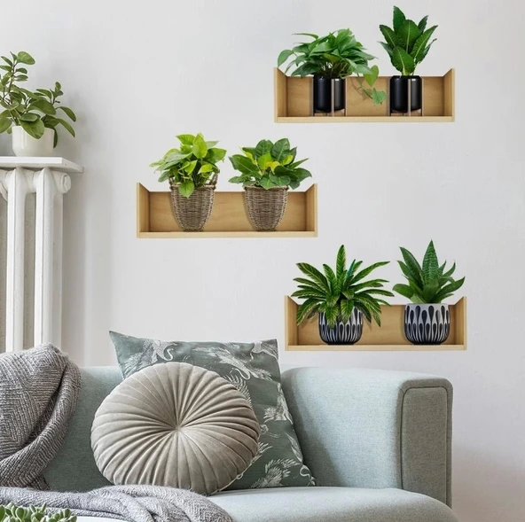 Raflı Bitki Tasarımlı Yapışkanlı Sticker 20*30 cm 3lü Set ürün görseli