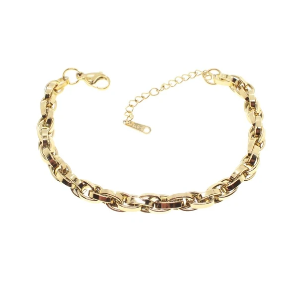 Altın Kaplama İç İçe Geçmeli Zincir Halat Unisex Çelik Bileklik - Resim 2