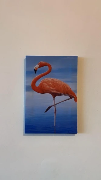 Deniz Kenarıda Flamingo Natürel Tasarım Ahşap Çerçeve Ev İşyeri Ofis Duvar Kanvas Tablo ANML3 - Resim 5