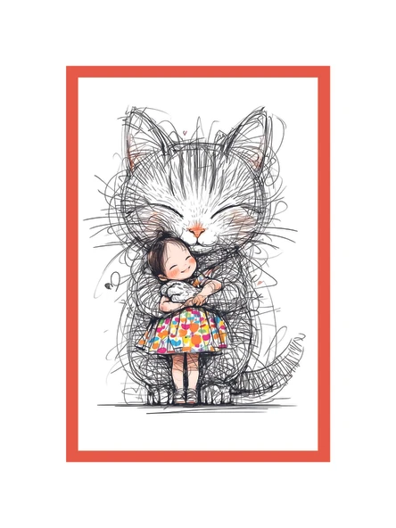 Sevimli Kedi Çizimli Dekoratif Kartpostallar ve Hediye Not Kartları  Sarılmanın Gücü 10 x 15 cm ürün görseli