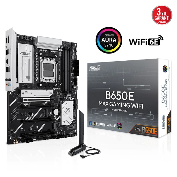 ASUS B650E MAX GAMING WIFI, 4xDDR5, 3xM.2, DP, HDMI, Type-C, Wi-Fi 6E, Bluetooth v5.3, AM5 Soket Gaming Anakart - 1
