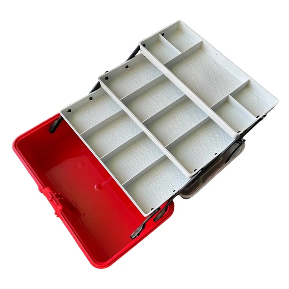 Captain 3 Raflı Kırmızı Balıkçı Kutusu - Resim 2