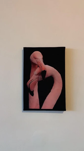 Çift Flamingo Natürel Tasarım Ahşap Çerçeve Ev İşyeri Ofis Duvar Kanvas Tablo ANML4 - 5