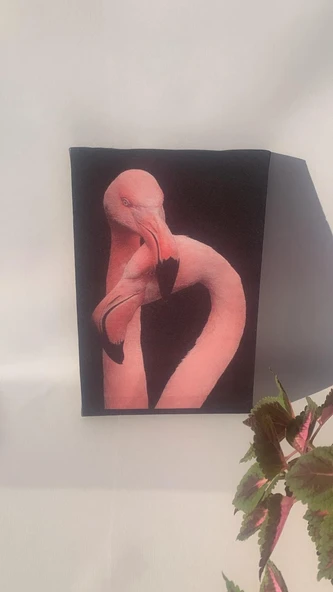 Çift Flamingo Natürel Tasarım Ahşap Çerçeve Ev İşyeri Ofis Duvar Kanvas Tablo ANML4 - 3