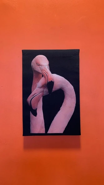 Çift Flamingo Natürel Tasarım Ahşap Çerçeve Ev İşyeri Ofis Duvar Kanvas Tablo ANML4 - 6