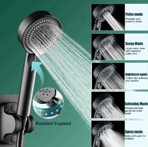 5 Kademeli Duş Başlığı Siyah ürün görseli