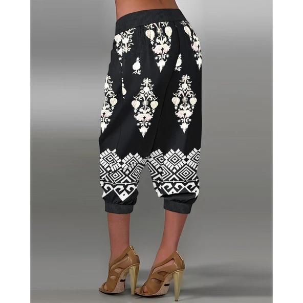 Lucky Life Kadın Beli Lastikli Etnik Desenli Kapri Süprem Pantolon ürün görseli 1