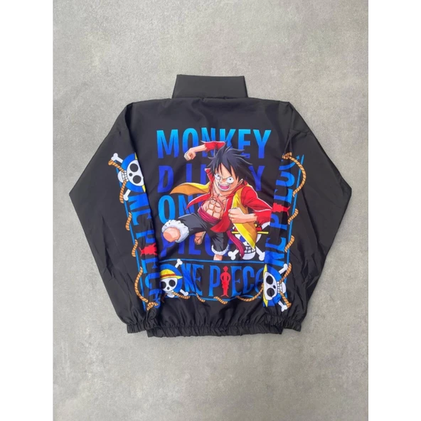 Lucky Life Unisex Fermuarlı Dijital Baskılı Rüzgarlik - Siyah ürün görseli 1